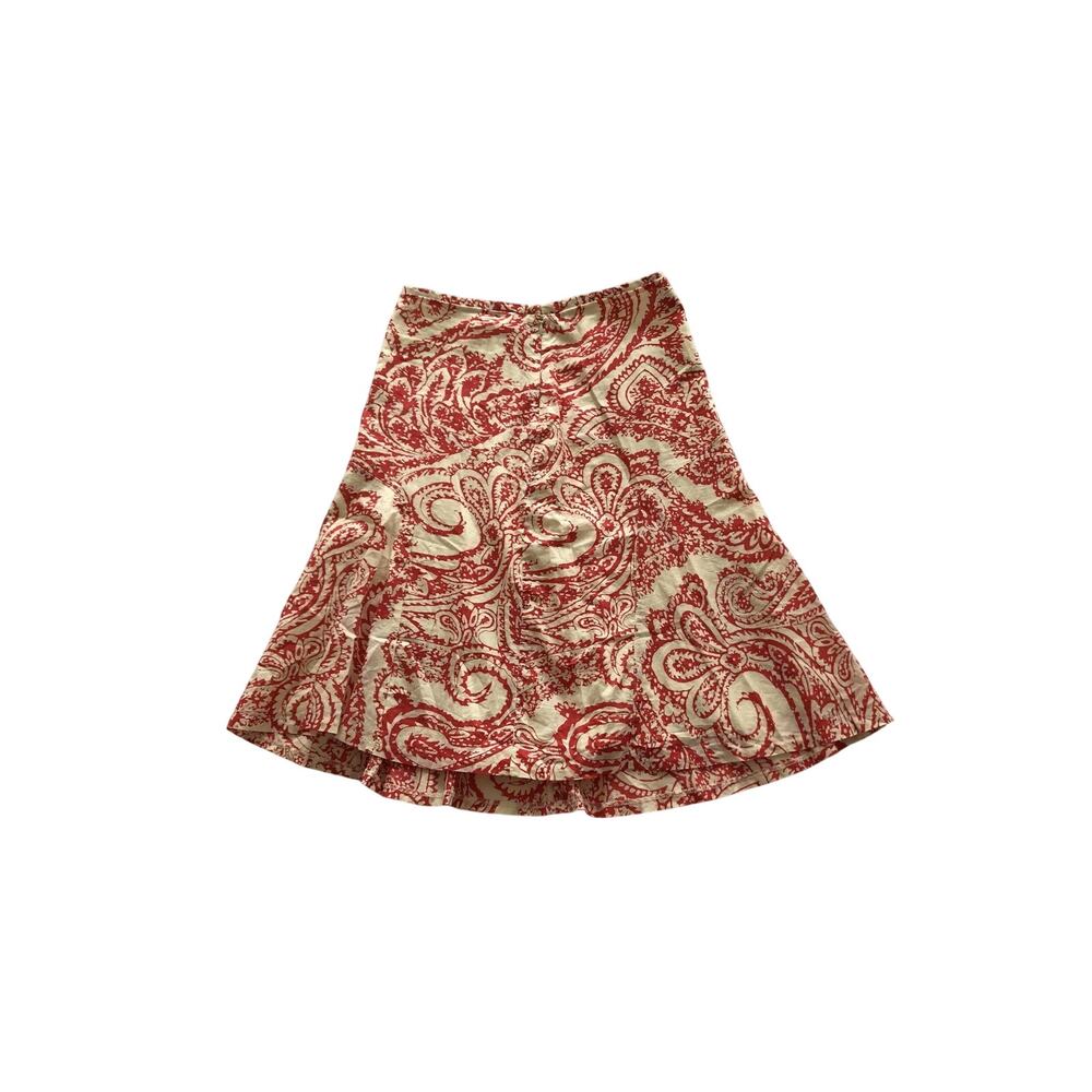 Paisley Flare Skirt Pink & White Knee Length Lined 100% Cotton Gap Size 0